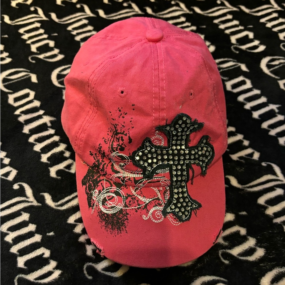 Y2K pink bling cross cap!!!